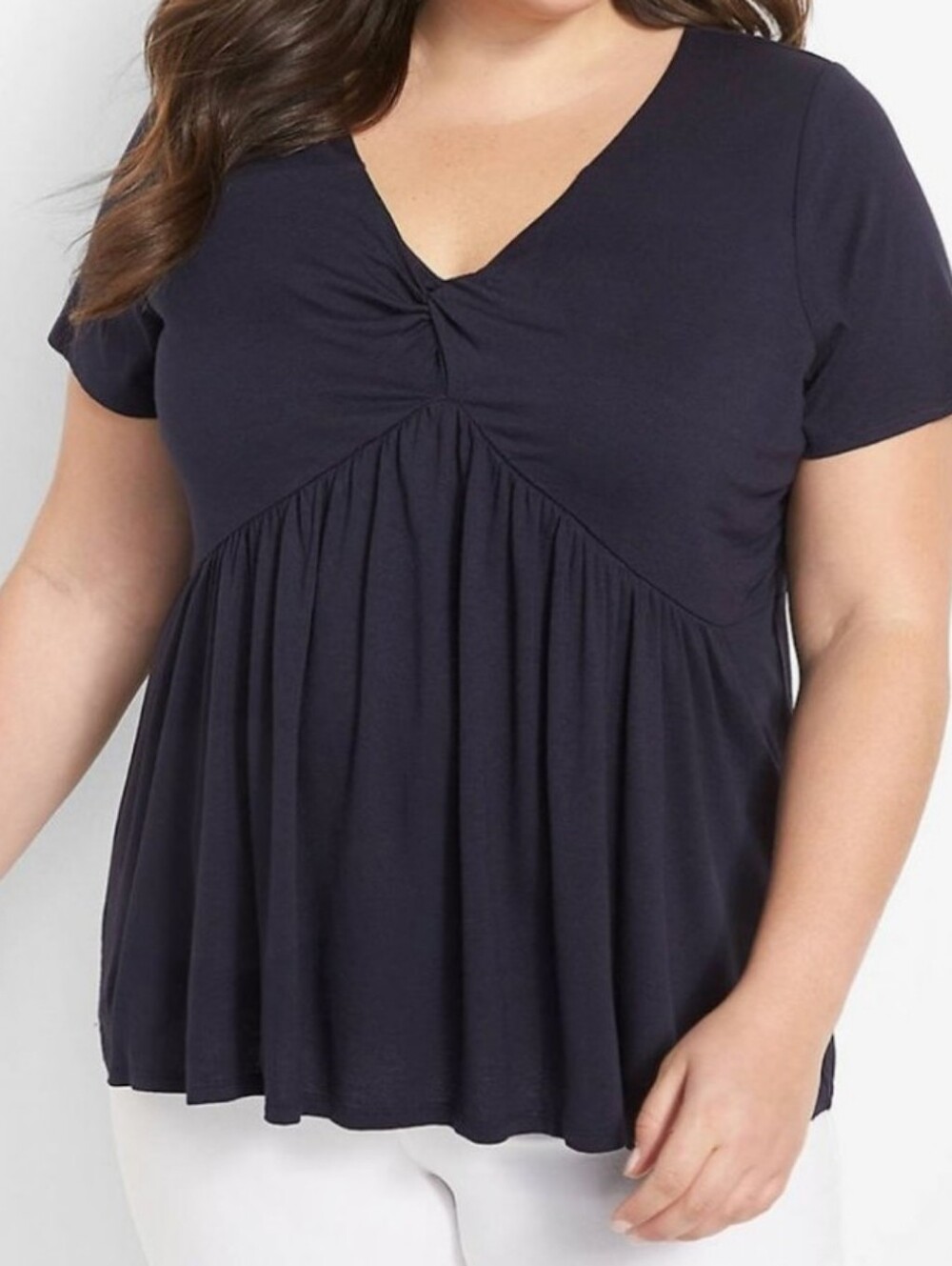 Lane Bryant Navy Blue Twist Front Empire Waist Babydoll Top Plus Size 22/24